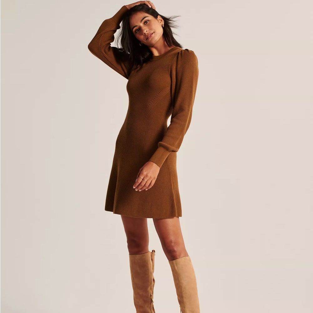 Abercrombie fit & flare sweater dress sz XS copper brown mini